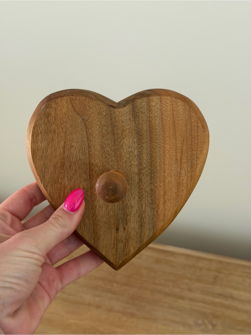 Cottage Core Heart-Shaped Wooden Wall Hook - Natural Wood